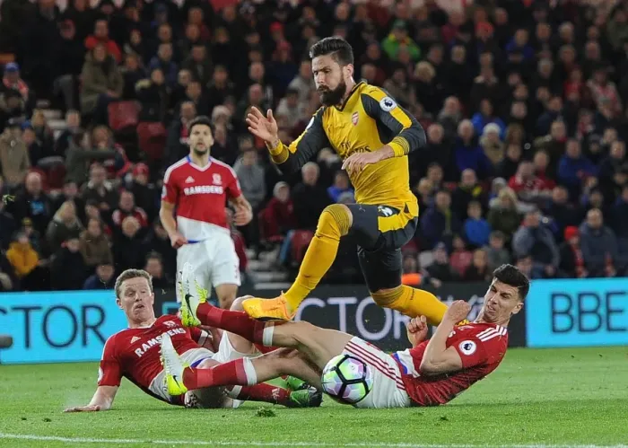 Framed Print : Clash at Riverside: Giroud Faces Off Against Leadbitter and Ayala (Middlesbrough vs Arsenal, 2016-17) Framed Print : Clash at Riverside: Giroud Faces Off Against Leadbitter and Ayala (Middlesbrough vs Arsenal, 2016-17)