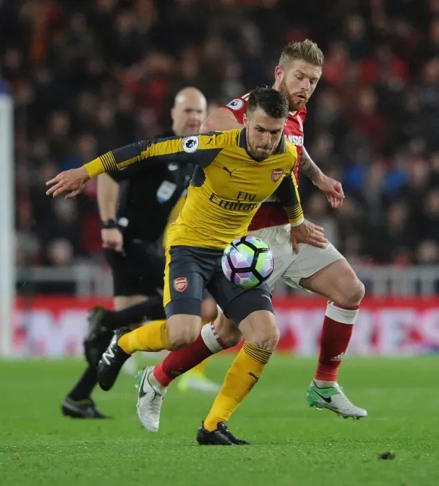 Framed Print : Clash at Riverside: Ramsey vs. Clayton in Middlesbrough vs. Arsenal, Premier League 2016-17 Framed Print : Clash at Riverside: Ramsey vs. Clayton in Middlesbrough vs. Arsenal, Premier League 2016-17
