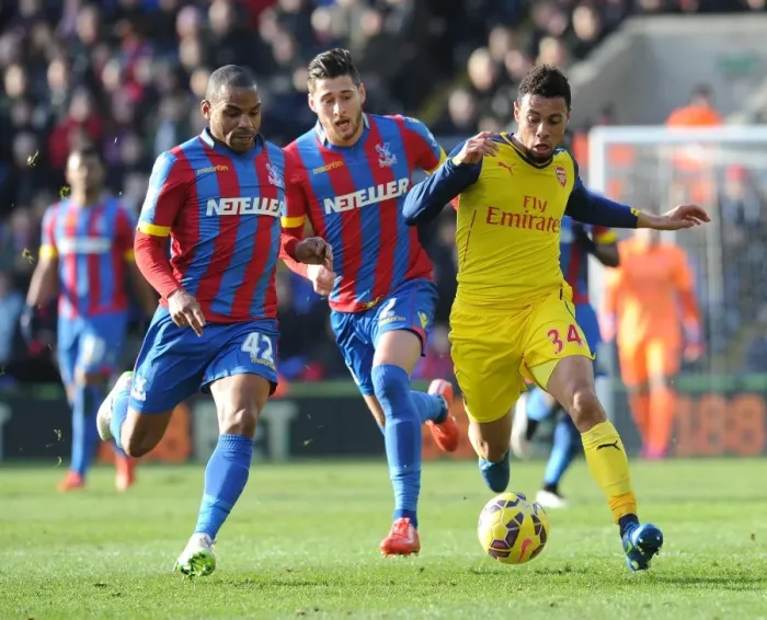 Framed Print : Clash at Selhurst Park: Coquelin vs. Ward and Puncheon in Arsenal's Premier League Battle Framed Print : Clash at Selhurst Park: Coquelin vs. Ward and Puncheon in Arsenal's Premier League Battle