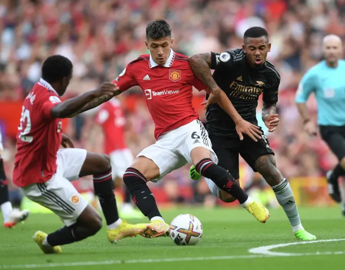 Framed Print : Clash of the South American Stars: Gabriel Jesus vs. Lisandro Martinez - Manchester United vs. Arsenal FC, Premier League 2022-23