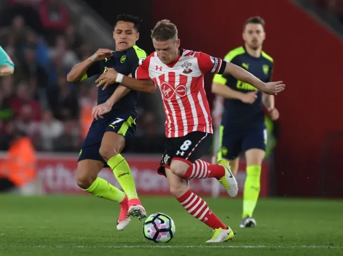 Framed Print : Clash at St. Mary's: Alexis Sanchez vs. Steven Davis in Premier League Showdown
