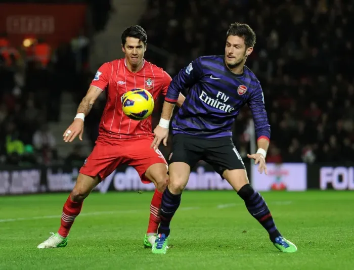 Framed Print : Clash at St. Mary's: Giroud vs. Fonte in Southampton v Arsenal, Premier League 2012-13 Framed Print : Clash at St. Mary's: Giroud vs. Fonte in Southampton v Arsenal, Premier League 2012-13
