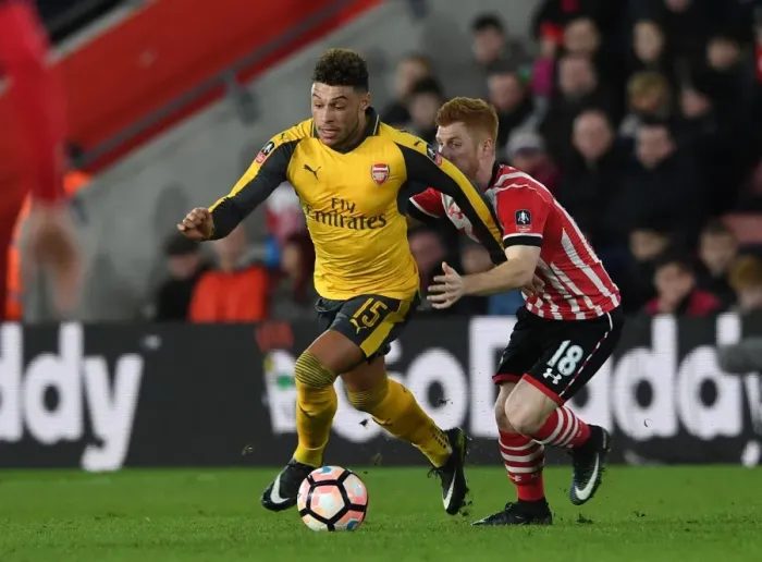 Framed Print : Clash at St. Mary's: Oxlade-Chamberlain vs. Reed in FA Cup Showdown (Southampton v Arsenal, 2017)