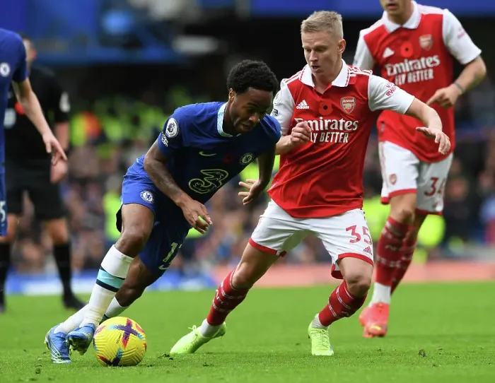 Framed Print : Clash at Stamford Bridge: Arsenal's Zinchenko Shuts Down Sterling in Premier League Showdown (Chelsea v Arsenal 2022-23) Framed Print : Clash at Stamford Bridge: Arsenal's Zinchenko Shuts Down Sterling in Premier League Showdown (Chelsea v Arsenal 2022-23)