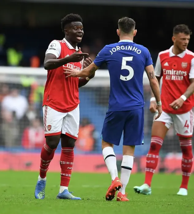 Framed Print : Clash at Stamford Bridge: Bukayo Saka and Jorginho's Heated Altercation Framed Print : Clash at Stamford Bridge: Bukayo Saka and Jorginho's Heated Altercation