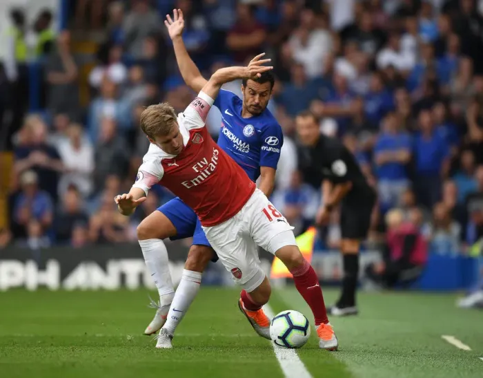 Framed Print : Clash at Stamford Bridge: Monreal vs Pedro