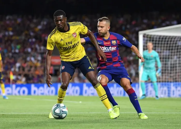Framed Print : Clash of the Stars: Ainsley Maitland-Niles vs. Jordi Alba - FC Barcelona vs. Arsenal (2019-20) Framed Print : Clash of the Stars: Ainsley Maitland-Niles vs. Jordi Alba - FC Barcelona vs. Arsenal (2019-20)