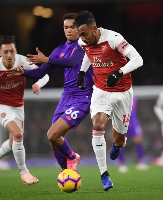 Framed Print : Clash of Stars: Aubameyang vs. Alexander-Arnold - Arsenal vs. Liverpool, Premier League 2018-19