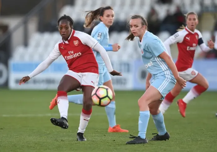 Framed Print : Clash of Stars: Danielle Carter vs. Kaskia Lipka - Arsenal Women vs. Sunderland Ladies