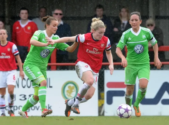 Framed Print : Clash of Stars: Kim Little vs. Magull and Kessler in Arsenal vs. Wolfsburg UEFA Women's Champions League Semi-Final