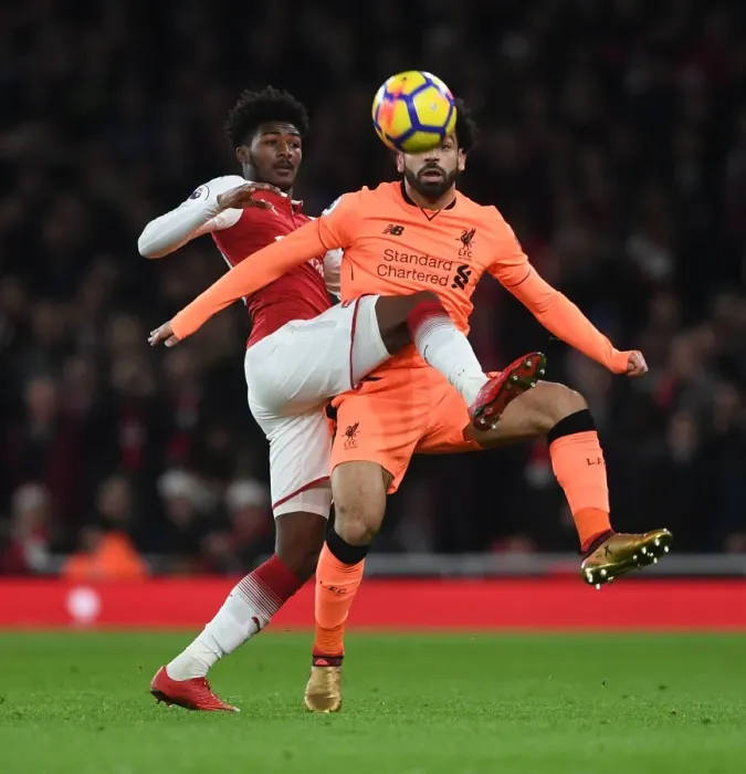 Framed Print : Clash of Stars: Maitland-Niles vs. Salah - Arsenal vs. Liverpool, Premier League 2017-18