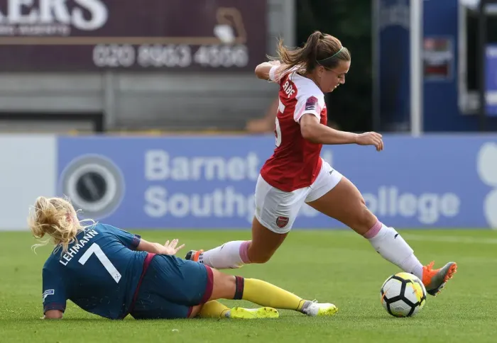 Framed Print : Clash of Stars: McCabe vs. Lehmann in Arsenal Women vs. West Ham United Women Framed Print : Clash of Stars: McCabe vs. Lehmann in Arsenal Women vs. West Ham United Women