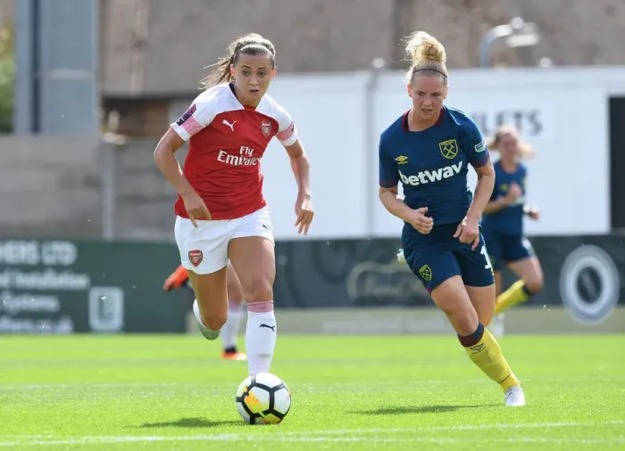 Framed Print : Clash of Stars: McCabe vs Reichardt in Arsenal Women vs West Ham United Women Continental Cup Match Framed Print : Clash of Stars: McCabe vs Reichardt in Arsenal Women vs West Ham United Women Continental Cup Match