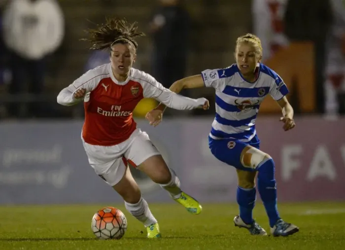 Framed Print : Clash of Stars: Mitchell vs. Follis in Arsenal Ladies vs. Reading FC Women