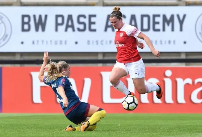Framed Print : Clash of Stars: Mitchell vs. Visalli in Arsenal Women vs. West Ham United Women Framed Print : Clash of Stars: Mitchell vs. Visalli in Arsenal Women vs. West Ham United Women