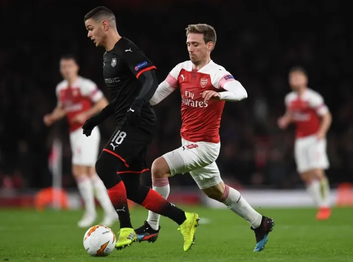 Framed Print : Clash of Stars: Monreal vs Ben Arfa in Europa League Showdown (Arsenal v Stade Rennais, 2018-19)