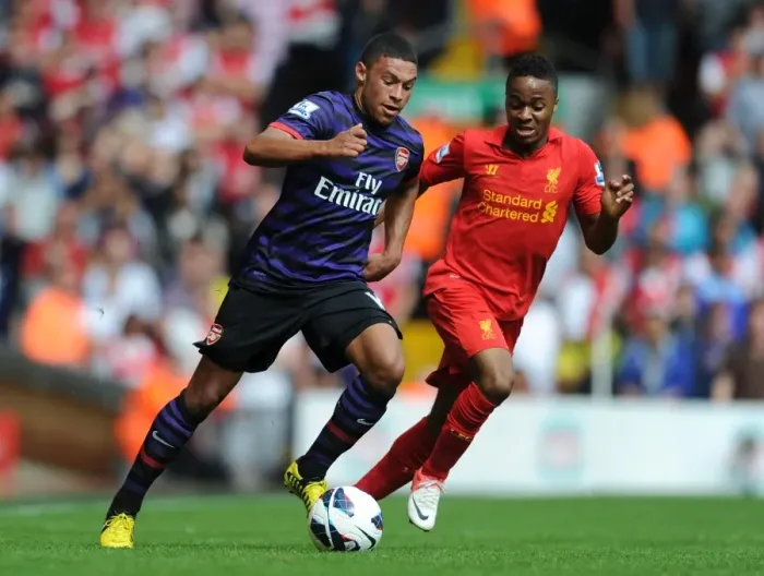 Framed Print : Clash of Stars: Oxlade-Chamberlain vs. Sterling - Liverpool vs. Arsenal, 2012-13 Premier League Framed Print : Clash of Stars: Oxlade-Chamberlain vs. Sterling - Liverpool vs. Arsenal, 2012-13 Premier League