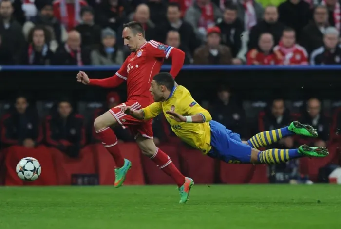 Framed Print : Clash of Stars: Oxlade-Chamberlain vs. Ribery - Bayern Munich vs. Arsenal, UEFA Champions League