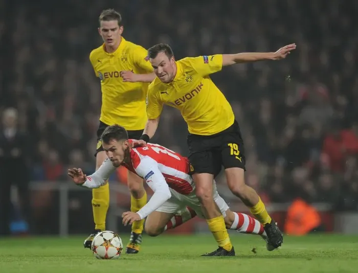 Framed Print : Clash of Stars: Ramsey vs. Grosskreutz - Arsenal vs. Borussia Dortmund, UEFA Champions League