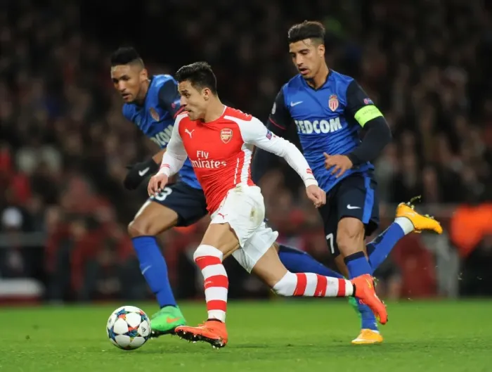 Framed Print : Clash of Stars: Sanchez vs. Dirar, Martial - Arsenal vs. Monaco, UEFA Champions League 2015 Framed Print : Clash of Stars: Sanchez vs. Dirar, Martial - Arsenal vs. Monaco, UEFA Champions League 2015