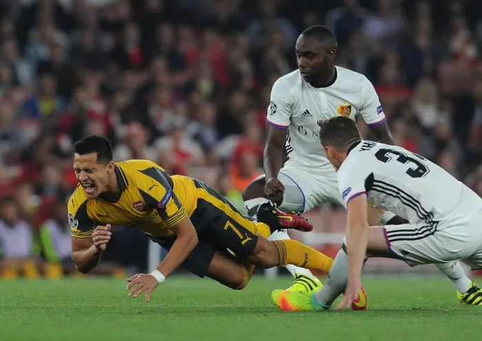 Framed Print : Clash of Stars: Sanchez vs. Doumbia & Xhaka - Arsenal vs. FC Basel UEFA Champions League