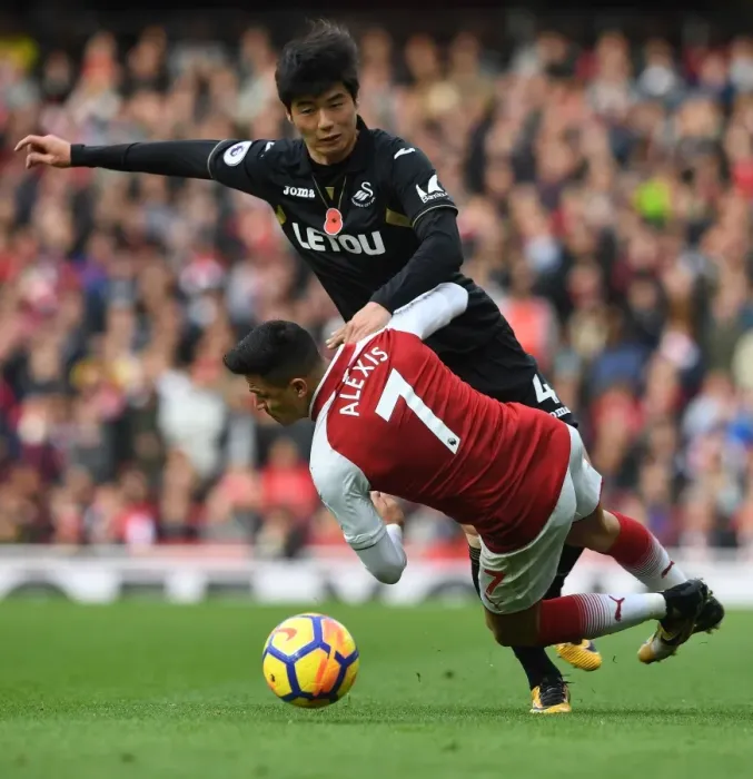 Framed Print : Clash of Stars: Sanchez vs. Ki - Arsenal's Battle against Swansea City Framed Print : Clash of Stars: Sanchez vs. Ki - Arsenal's Battle against Swansea City