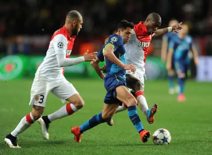 Framed Print : Clash of Stars: Sanchez vs. Kondogbia, Kurzawa - Monaco vs. Arsenal, UEFA Champions League