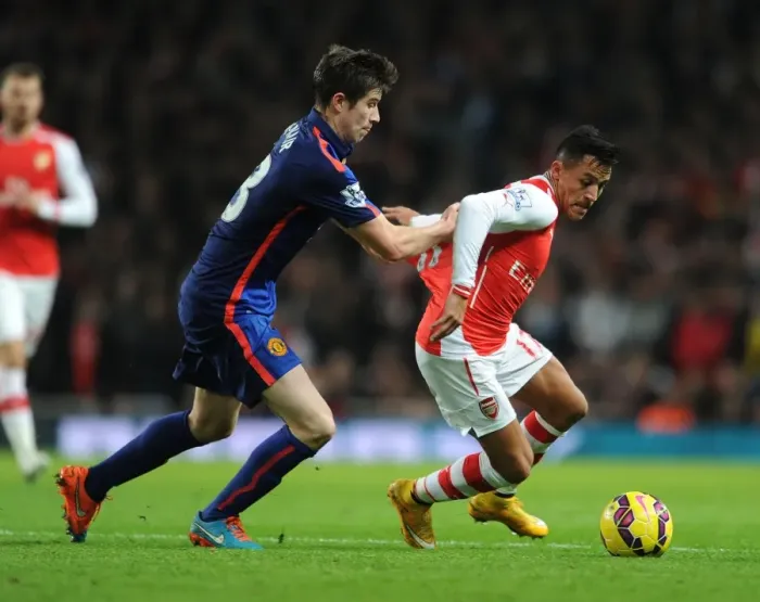 Framed Print : Clash of Stars: Sanchez vs. McNair in Arsenal vs. Manchester United Showdown