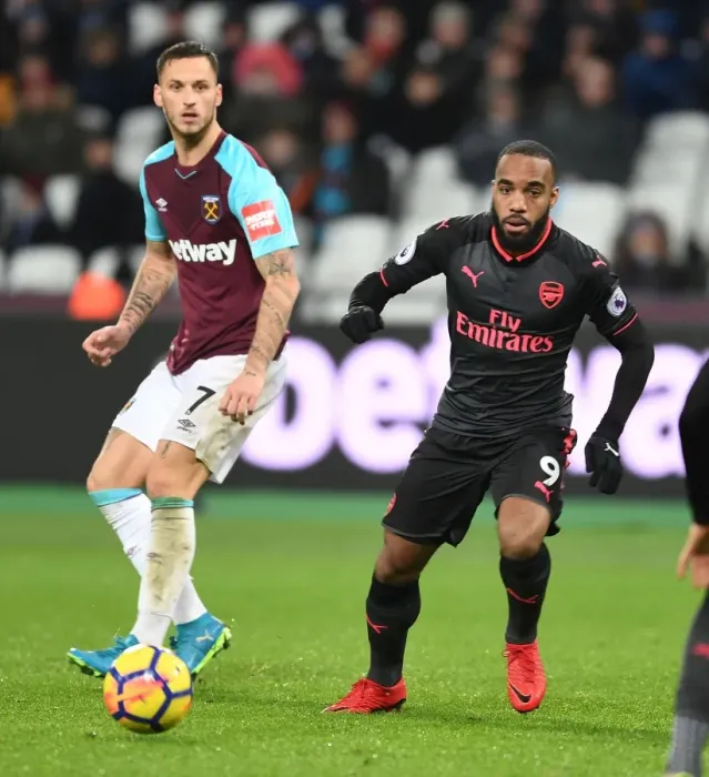 Framed Print : Clash of Strikers: Lacazette vs Arnautovic - West Ham United vs Arsenal, Premier League 2017-18