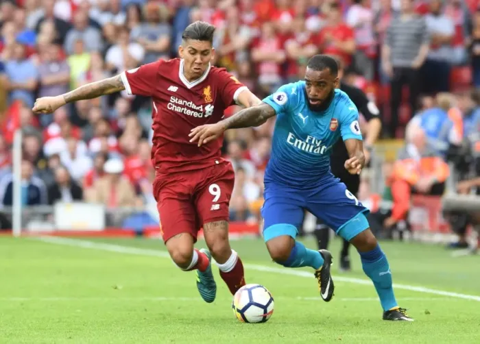 Framed Print : Clash of the Strikers: Lacazette vs. Firmino, Liverpool vs. Arsenal, Premier League 2017-18 Framed Print : Clash of the Strikers: Lacazette vs. Firmino, Liverpool vs. Arsenal, Premier League 2017-18