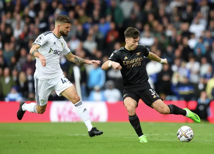 Framed Print : Clash of Styles: Kieran Tierney vs. Mateusz Klich - Leeds United vs. Arsenal FC, Premier League 2022-23 Framed Print : Clash of Styles: Kieran Tierney vs. Mateusz Klich - Leeds United vs. Arsenal FC, Premier League 2022-23