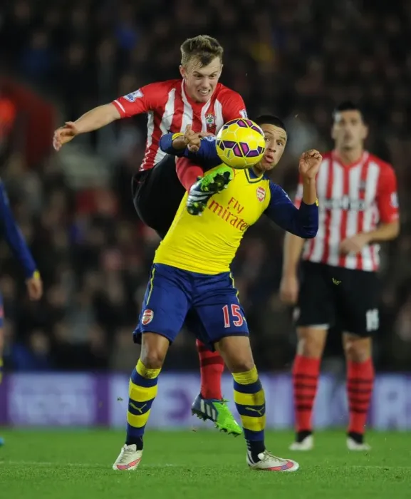 Framed Print : Clash of Talents: Oxlade-Chamberlain vs. Ward-Prowse, Arsenal vs. Southampton, Premier League 2014-15
