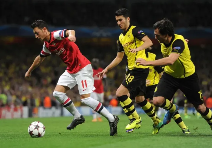 Framed Print : Clash of Talents: Ozil vs. Sahin & Hummels - Arsenal vs. Borussia Dortmund, UEFA Champions League