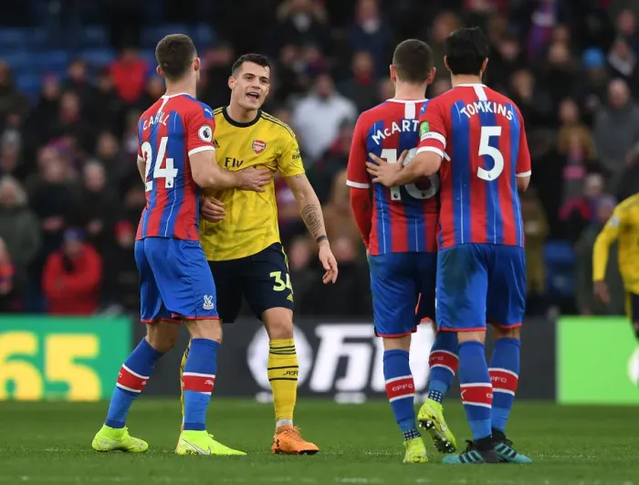 Framed Print : Clash of Temperaments: Xhaka and McArthur Lock Horns in Crystal Palace vs Arsenal Premier League Showdown