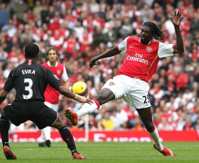 Framed Print : Clash of Titans: Adebayor vs. Evra in the Intense Arsenal vs. Manchester United Rivalry (3 / 11 / 2007) Framed Print : Clash of Titans: Adebayor vs. Evra in the Intense Arsenal vs. Manchester United Rivalry (3 / 11 / 2007)