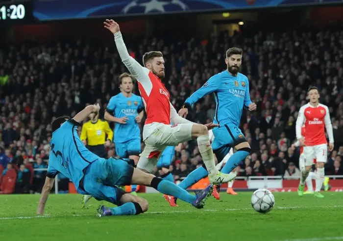 Framed Print : Clash of Titans: Arsenal vs. Barcelona - Champions League Battle (2015 / 16)