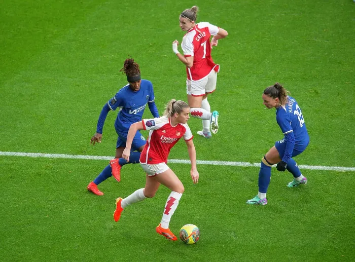 Framed Print : Clash of Titans: Arsenal vs. Chelsea - A Football Rivalry Unfolds in the Barclays Women's Super League