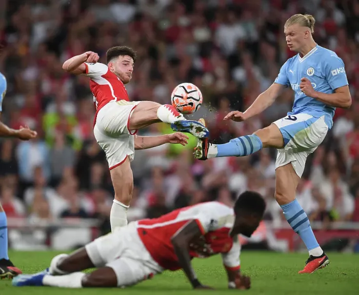 Framed Print : Clash of Titans: Arsenal vs Manchester City - Haaland vs Rice in the 2023-24 Premier League Showdown