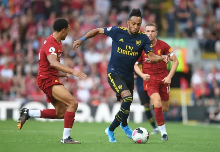 Framed Print : Clash of Titans: Aubameyang vs. Alexander-Arnold - Liverpool vs. Arsenal, Premier League 2019-20