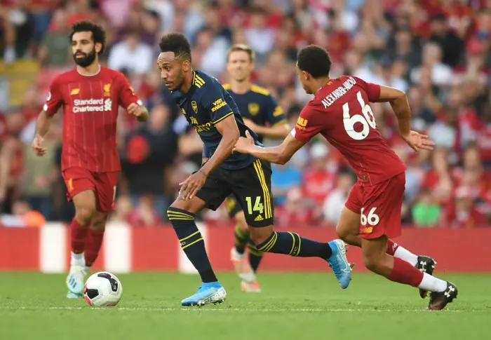 Framed Print : Clash of Titans: Aubameyang vs. Alexander-Arnold - Premier League Showdown: Arsenal vs. Liverpool (2019-20) Framed Print : Clash of Titans: Aubameyang vs. Alexander-Arnold - Premier League Showdown: Arsenal vs. Liverpool (2019-20)