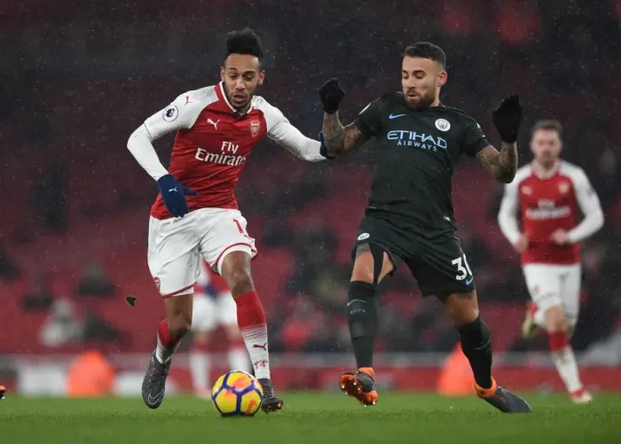 Framed Print : Clash of Titans: Aubameyang vs. Otamendi - Arsenal vs. Manchester City: A Battle of Football Stars Framed Print : Clash of Titans: Aubameyang vs. Otamendi - Arsenal vs. Manchester City: A Battle of Football Stars