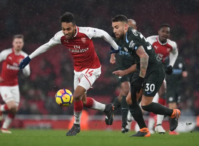 Framed Print : Clash of Titans: Aubameyang vs. Otamendi - Arsenal vs. Manchester City, Premier League Framed Print : Clash of Titans: Aubameyang vs. Otamendi - Arsenal vs. Manchester City, Premier League