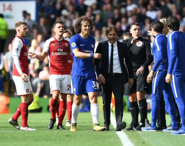 Framed Print : Clash of Titans: Conte vs Wenger - Red Card Drama: Ramsey, Xhaka, and Luiz in Chelsea vs Arsenal Premier League Showdown