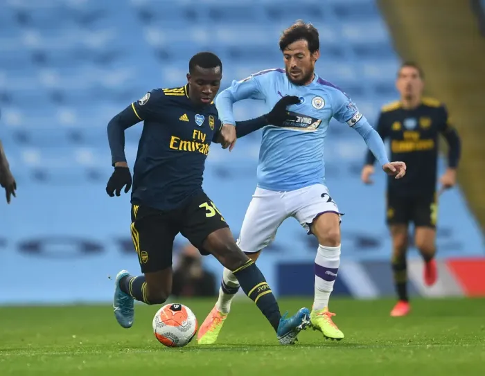 Framed Print : Clash of Titans: Eddie Nketiah vs. David Silva - Manchester City vs. Arsenal FC, Premier League 2019-2020 Framed Print : Clash of Titans: Eddie Nketiah vs. David Silva - Manchester City vs. Arsenal FC, Premier League 2019-2020