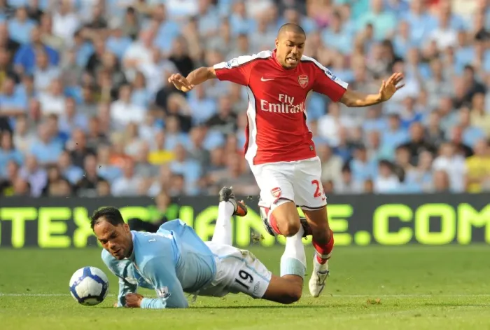 Framed Print : Clash of Titans: Gael Clichy vs Joleon Lescott in Manchester City's 4:2 Victory over Arsenal, 2009 Framed Print : Clash of Titans: Gael Clichy vs Joleon Lescott in Manchester City's 4:2 Victory over Arsenal, 2009