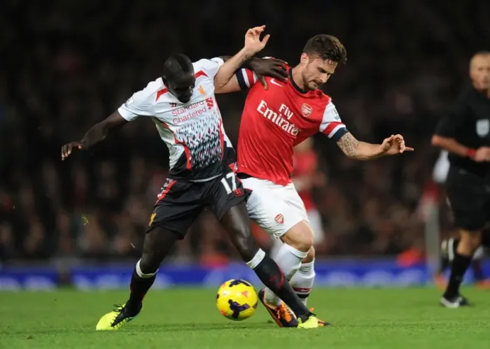 Framed Print : Clash of Titans: Giroud vs. Sakho - Arsenal vs. Liverpool, Premier League 2013-14