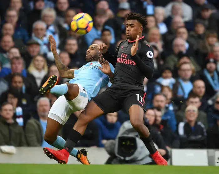 Framed Print : Clash of Titans: Iwobi vs Fernandinho - Manchester City vs Arsenal, Premier League 2017-18