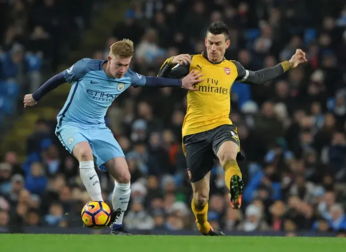 Framed Print : Clash of Titans: Koscielny vs. De Bruyne - Manchester City vs. Arsenal, Premier League 2016-17