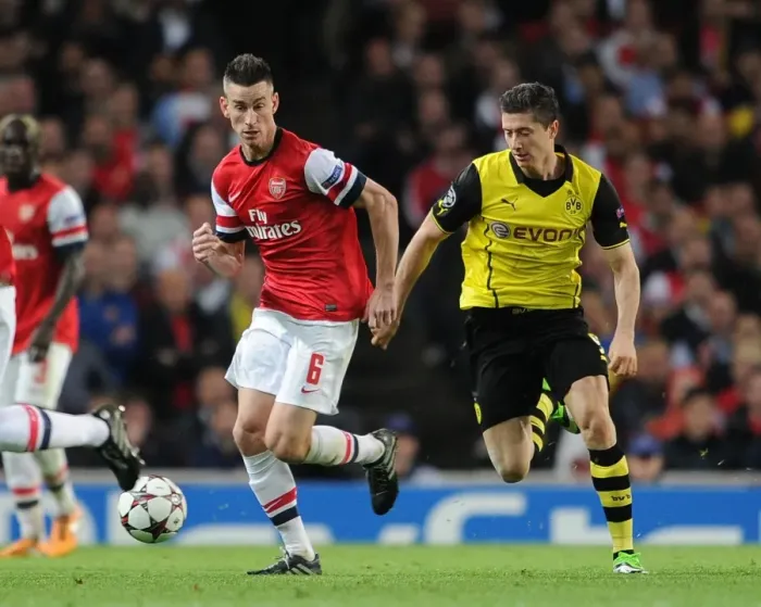 Framed Print : Clash of Titans: Koscielny vs. Lewandowski - Arsenal vs. Borussia Dortmund, UEFA Champions League