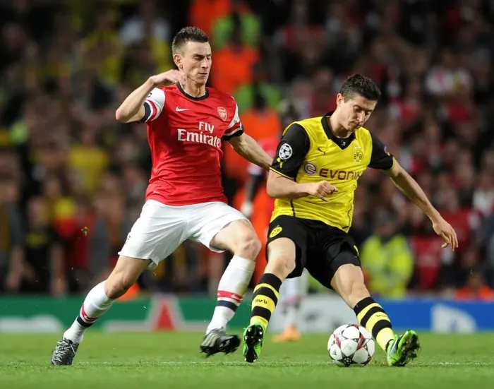 Framed Print : Clash of Titans: Koscielny vs. Lewandowski - Arsenal vs. Borussia Dortmund, UEFA Champions League
